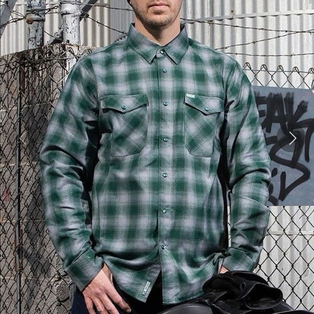 NWOT Dixxon Flannel The Bixby 1 Mens Green Plaid Shirt Pearl Snap Buttons Sz M